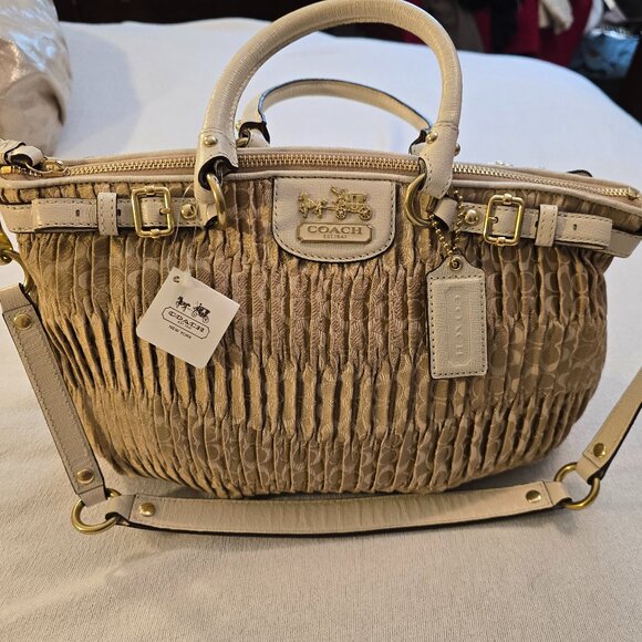 Coach Handbags - Coach 18885 NWT Madison Gathered Signature Fabric Sophia Satchel Purse Khaki NEW